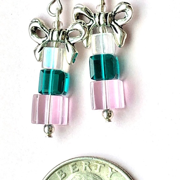 Christmas Gift Pink Teal AB Clear Crystal Earrings - Picture 3 of 3